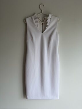 NWT Calvin Klein White Ruffle Neck Sheath Dress 🤍 Elegant Bridal Dress